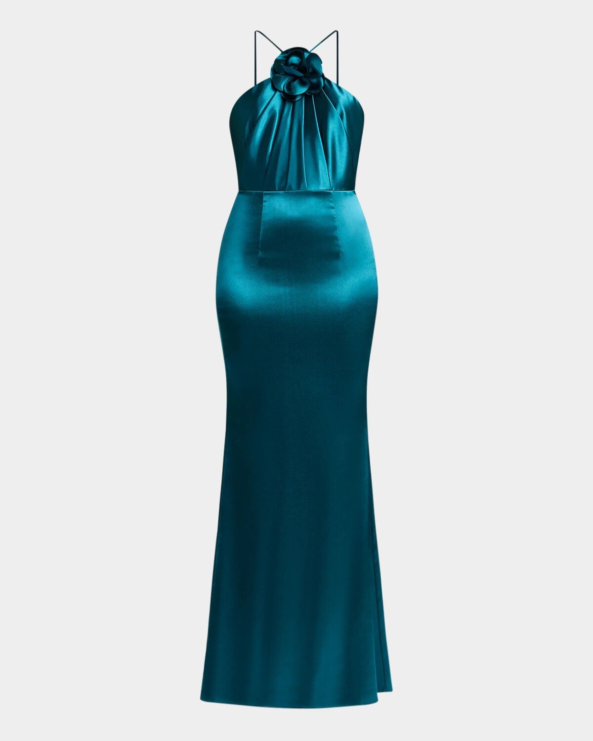 

Плиссированное атласное платье с бретельками на шее Zac Posen, цвет Aquamarine