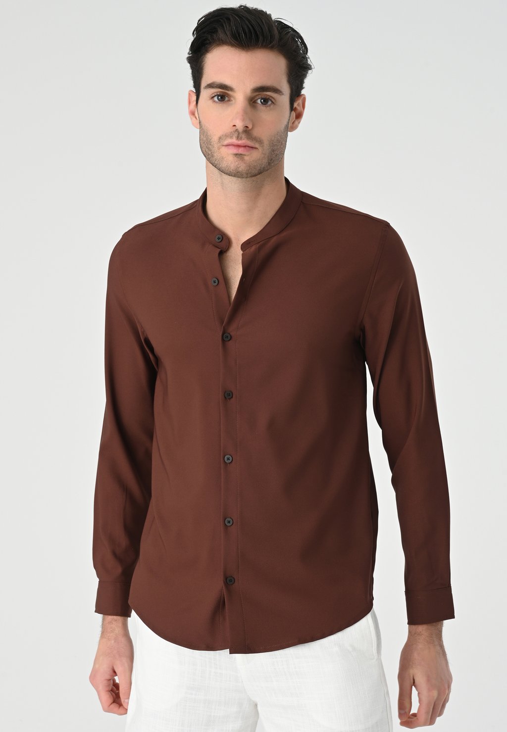 Рубашка Mandarin Collar Long Sleeve Antioch, коричневый