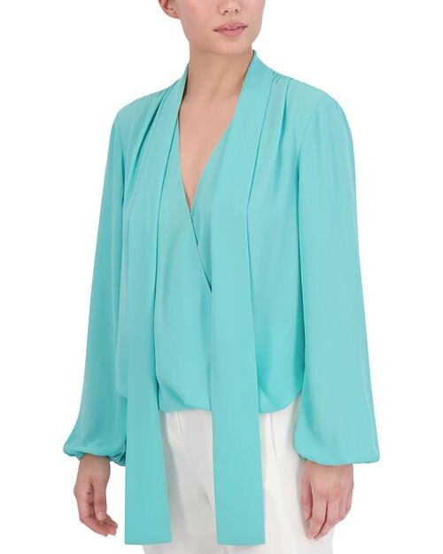 

Тканая блузка с завязками на шее BCBGMAXAZRIA, цвет Blue