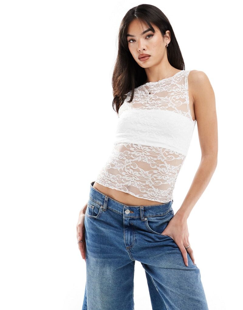 

Кружевной топ цвета слоновой кости без рукавов ASOS DESIGN