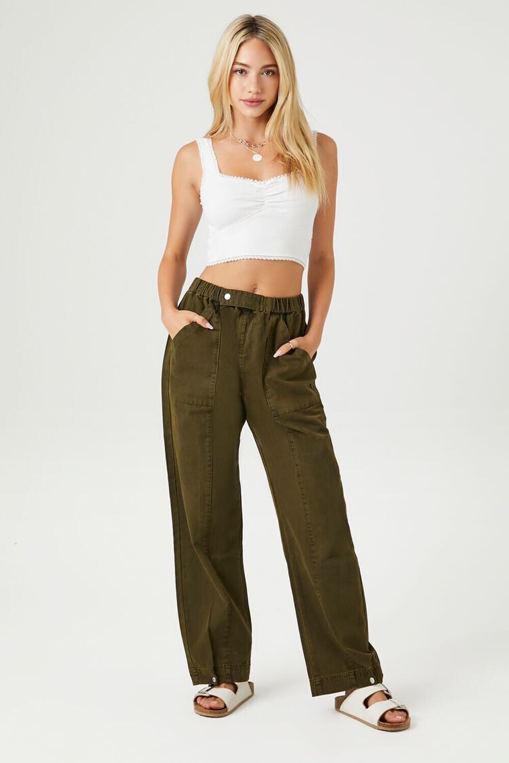 

Хлопковые брюки прямого кроя Forever 21, оливковый, Зеленый