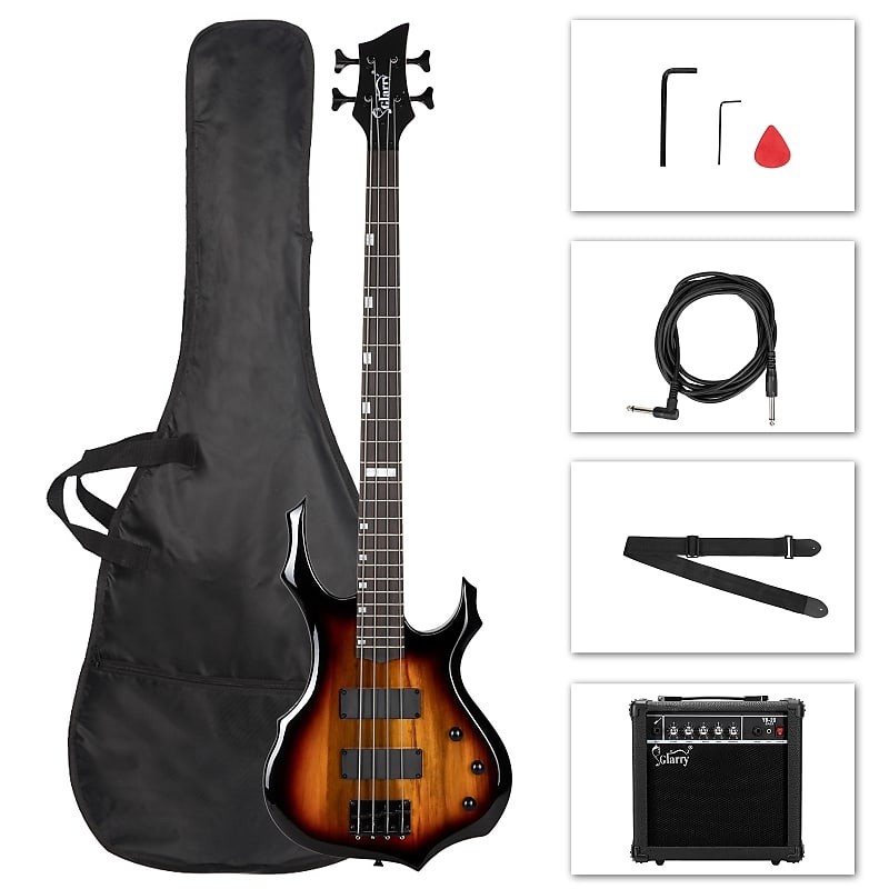 Басс гитара Glarry Sunset Burning Fire Electric Bass Guitar HH Pickups + 20W Amplifier