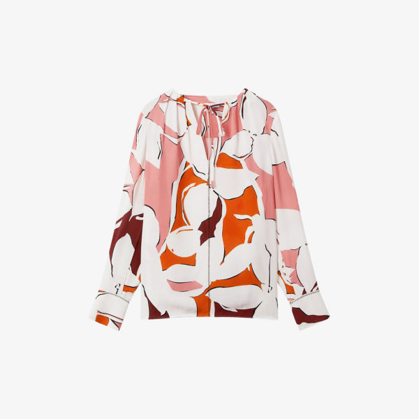 Блузка tess из эластичной ткани с абстрактным принтом Reiss, бежевый блузка с абстрактным принтом