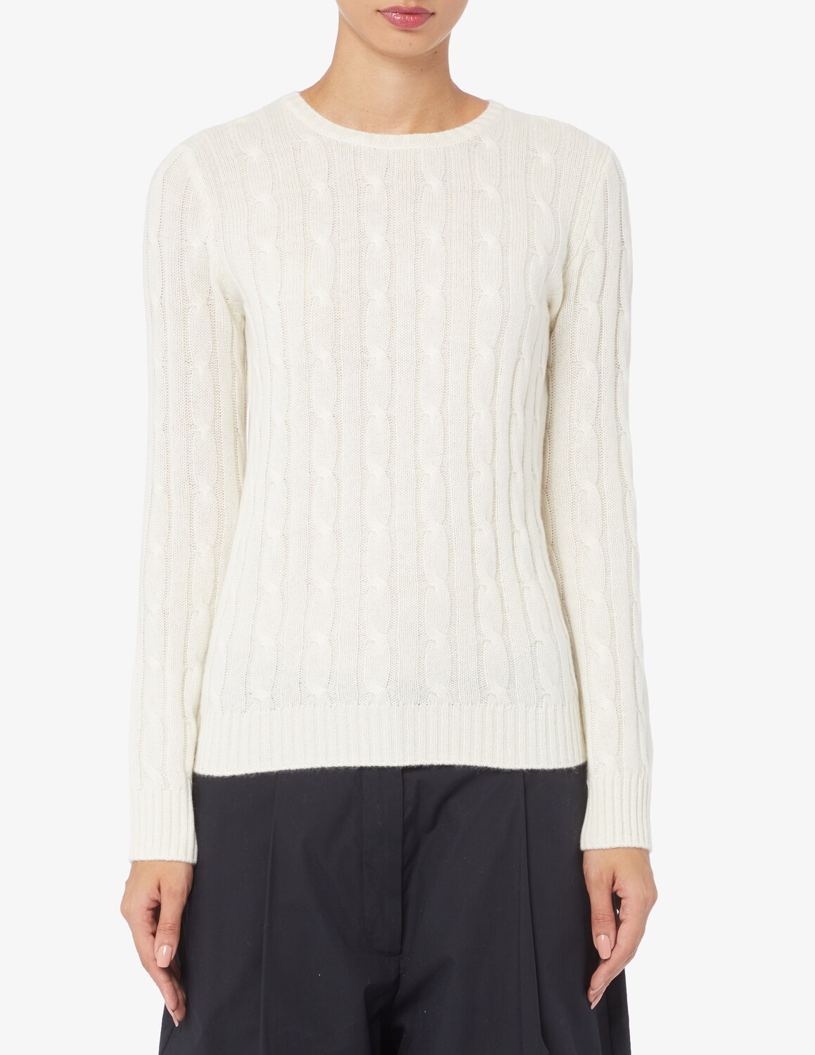 

Свитер косой вязки с круглым вырезом Pure Cashmere, белый