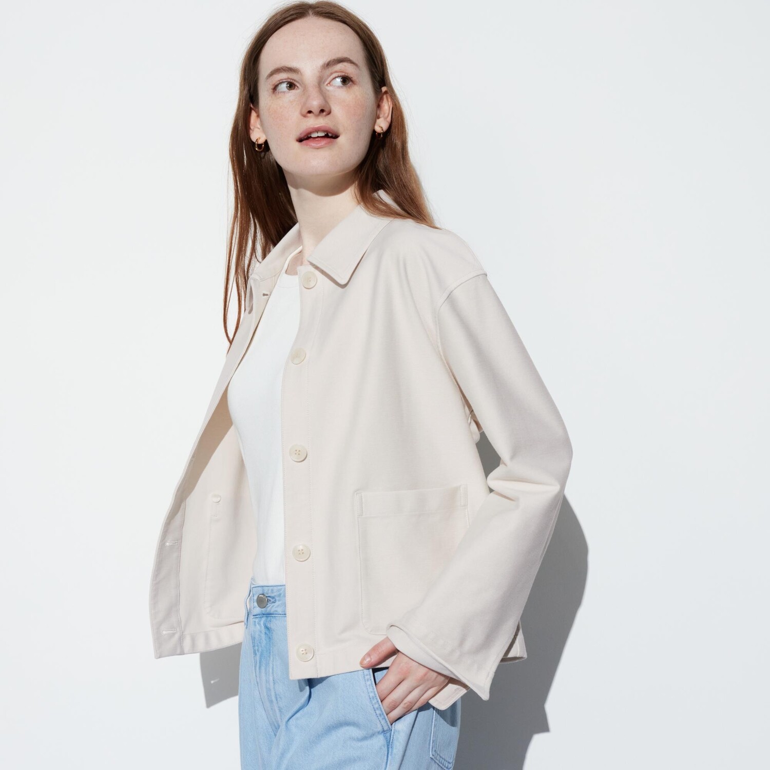 

Куртка UNIQLO свободная, бежевый, Белый