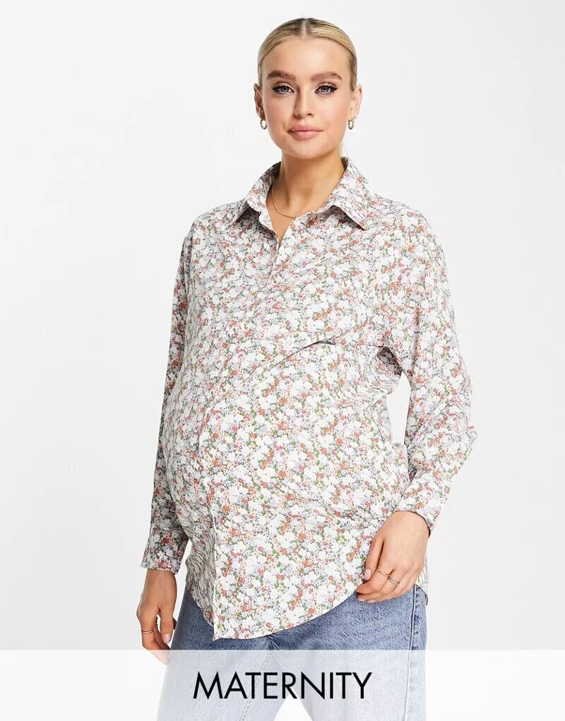 

Рубашка бойфренда свободного кроя Glamorous Maternity с цветочным принтом в стиле ретро