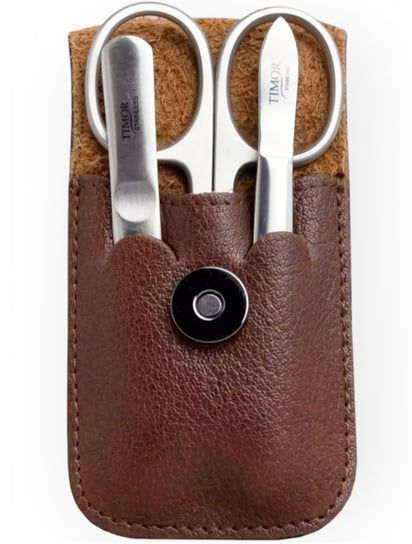 Набор для ухода за ногтями из трех предметов в коричневом кожаном футляре (33107) Giesen and Forsthoff —, Solingen фотографии