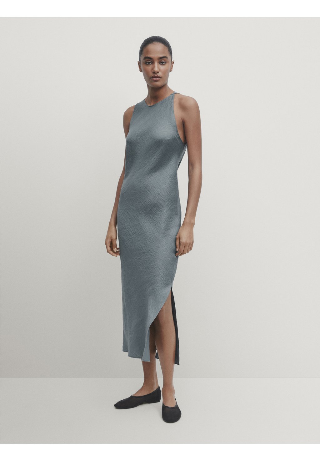Летнее платье Massimo Dutti, светло-серое платье massimo серое