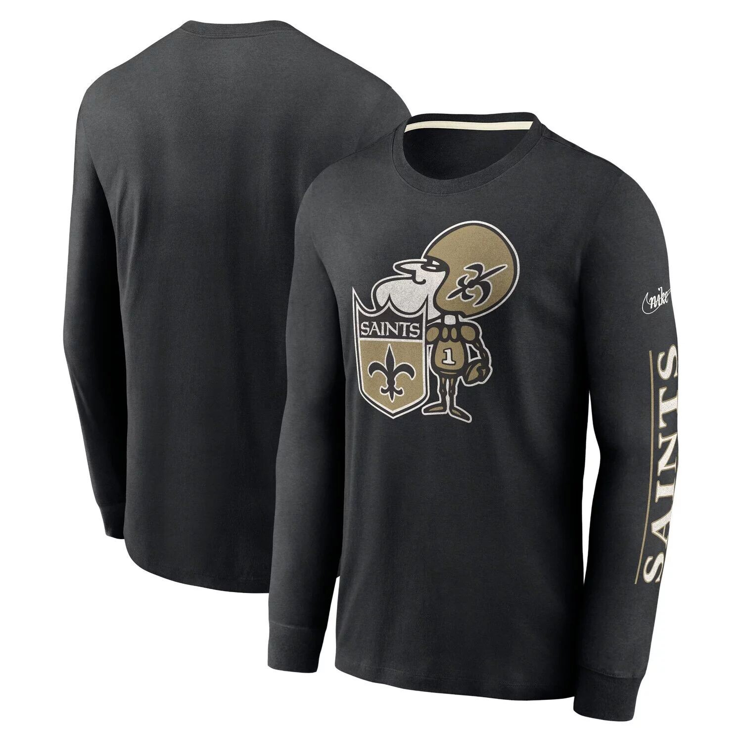 

Мужская черная футболка New Orleans Saints Fashion Tri-Blend с длинным рукавом Nike, Черный