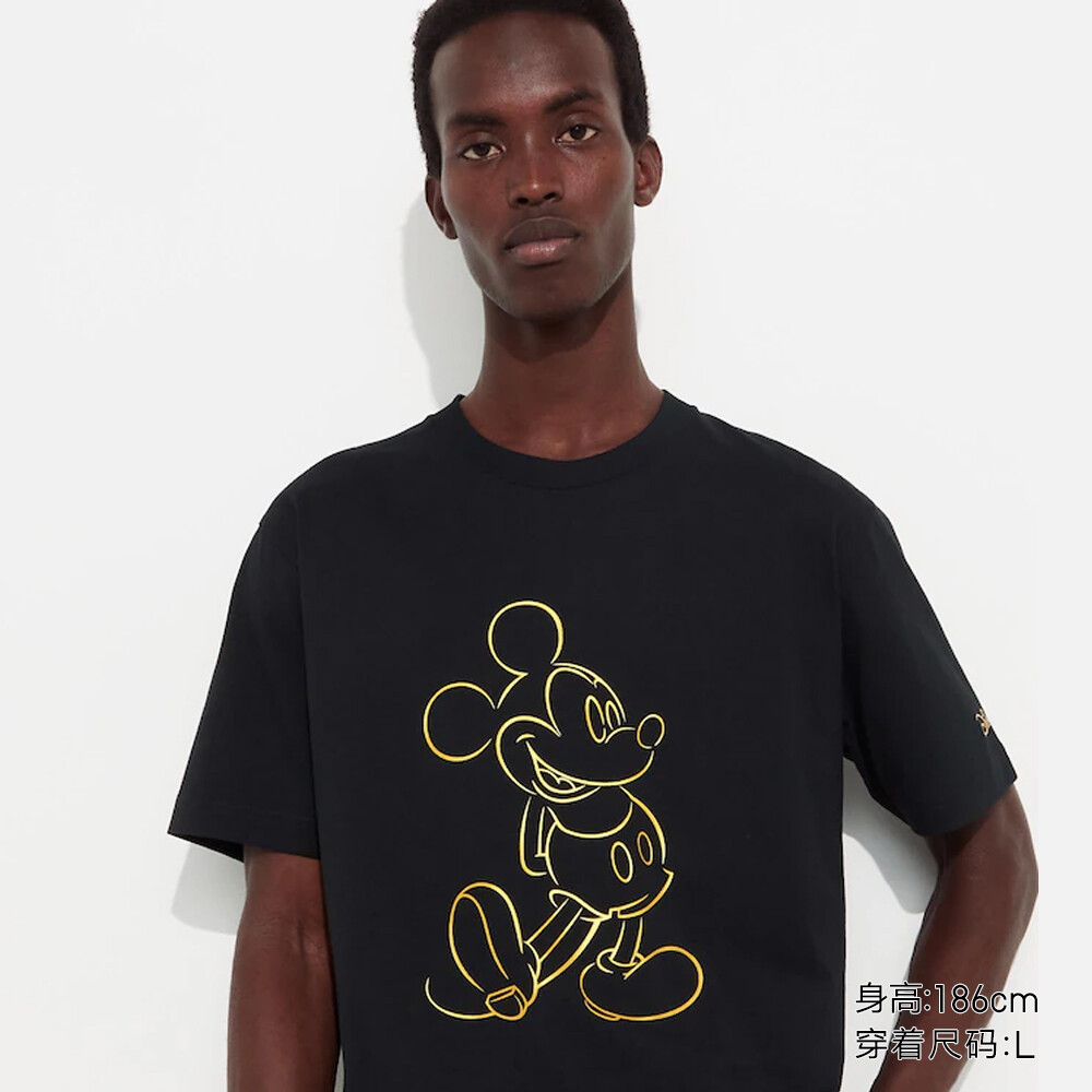 

Футболка Uniqlo Mickey Shines унисекс с принтом и короткими рукавами, черный