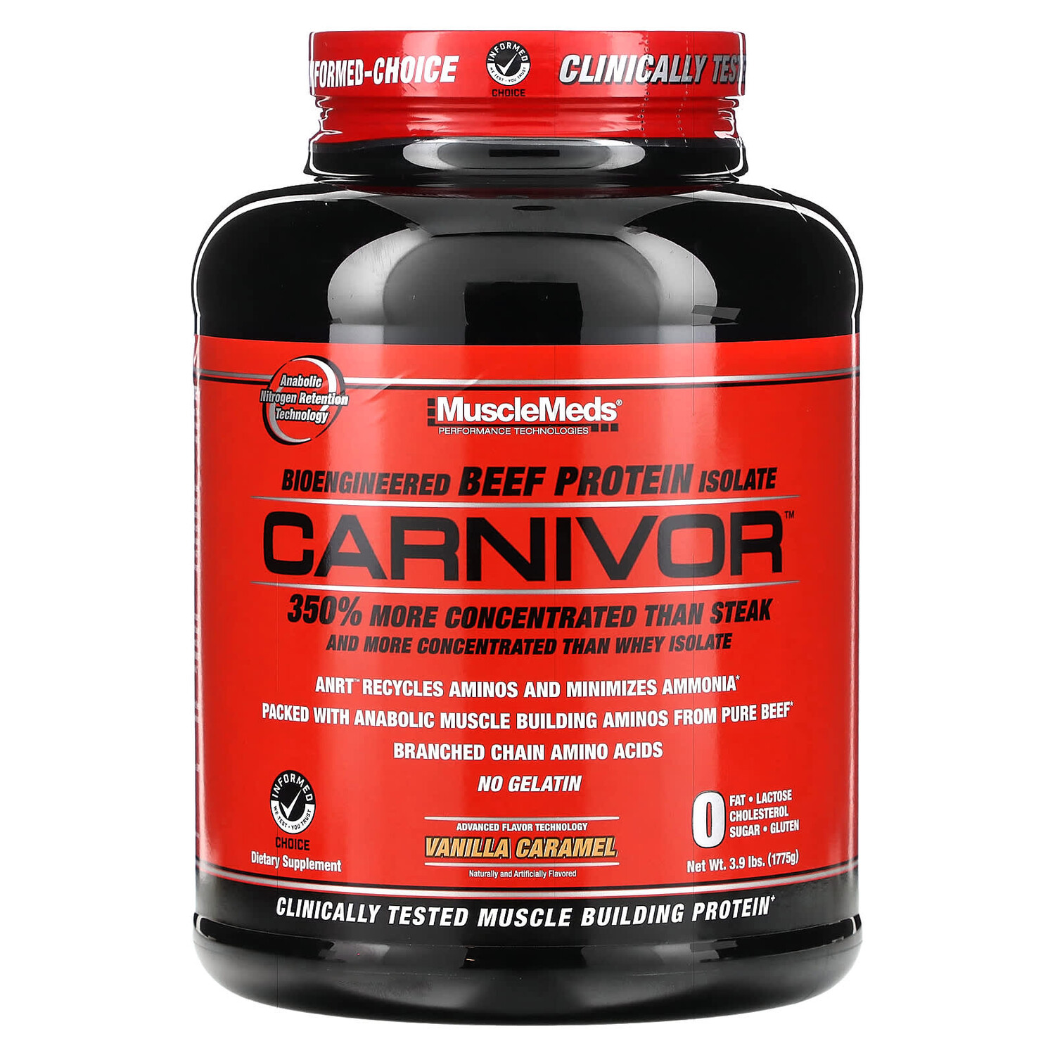 

Carnivor, изолят белка говядины биоинженерной обработки, с ванильной карамелью, 4.2 фунта (1915.2 г), MuscleMeds