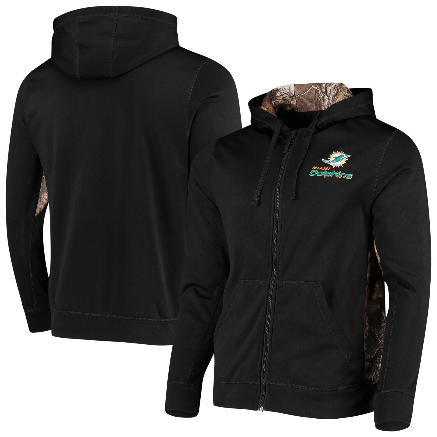 

Мужская флисовая куртка с молнией во всю длину черного цвета/Realtree Camo Miami Dolphins Decoy Tech, Черный