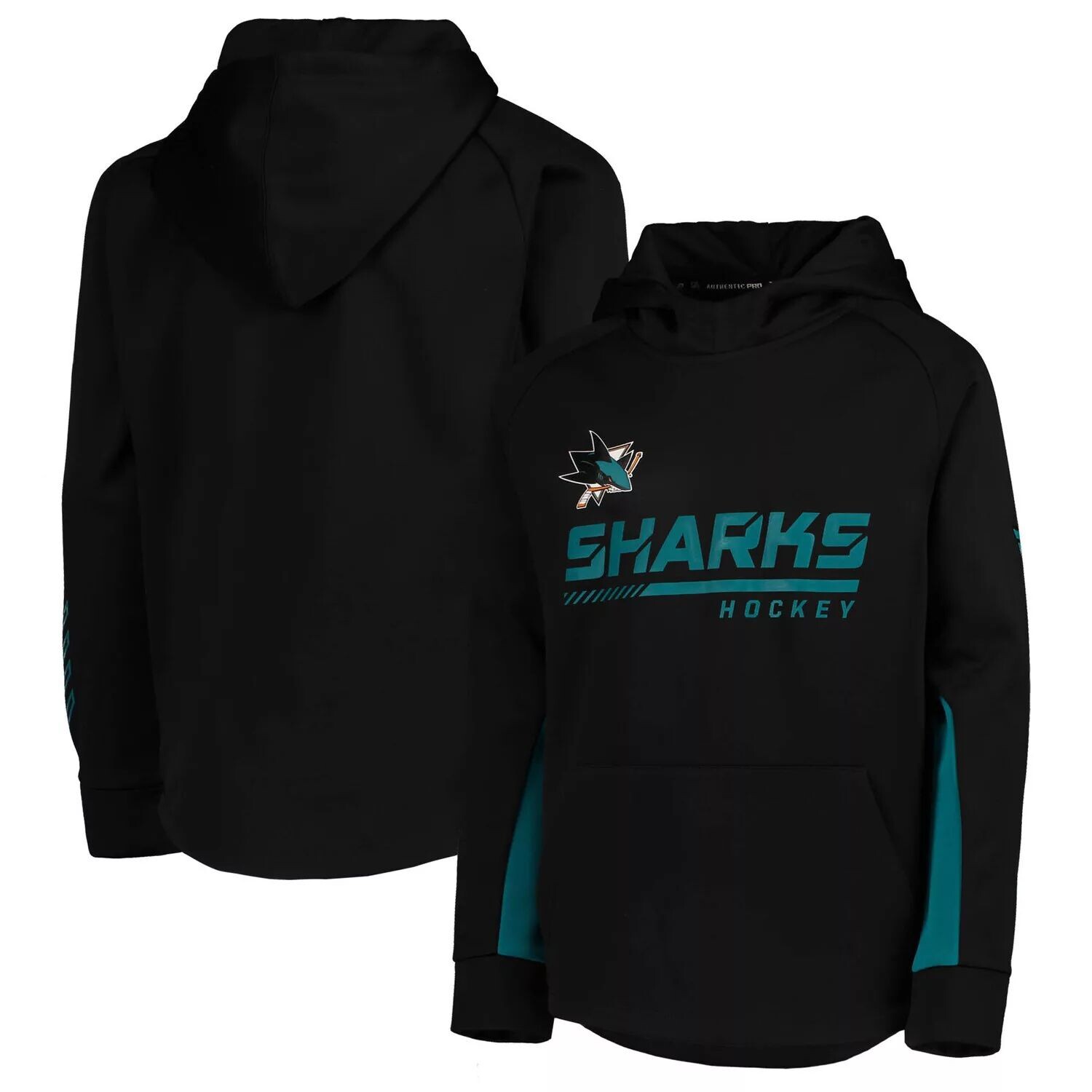

Черная толстовка с капюшоном с логотипом Youth Fanatics San Jose Sharks Authentic Pro реглан Fanatics, Черный