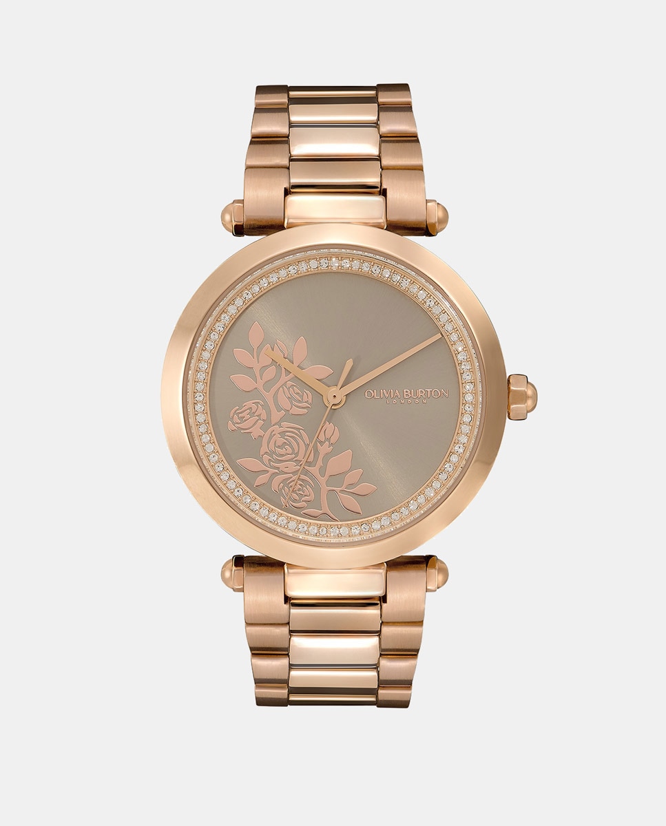 Женские часы Floral 24000044 из розовой стали Olivia Burton, розовый poche серебристый браслет с карабином розового цвета и звеньями с эмалью