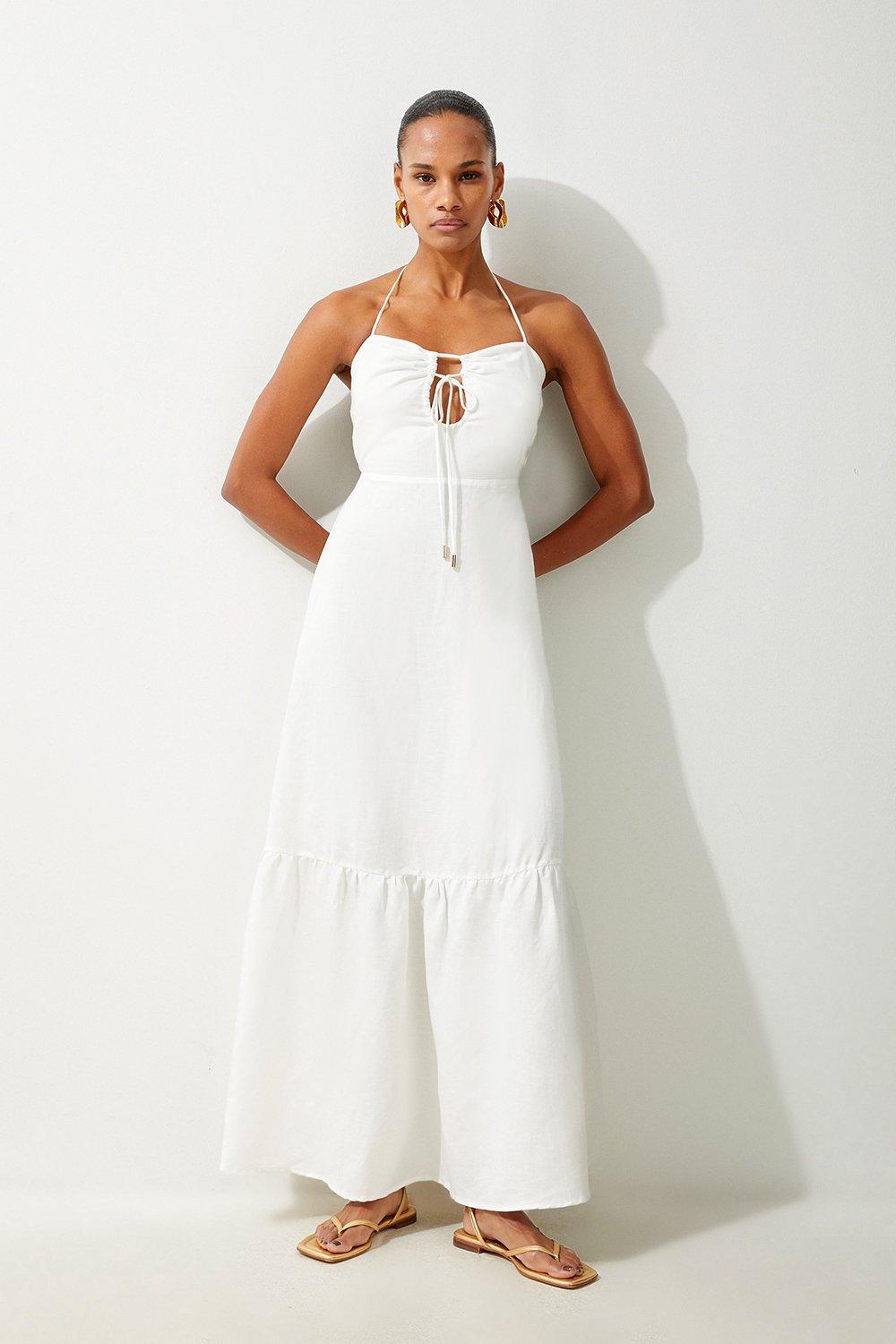 цена Пляжное платье макси из вискозно-льняной ткани Karen Millen, белый