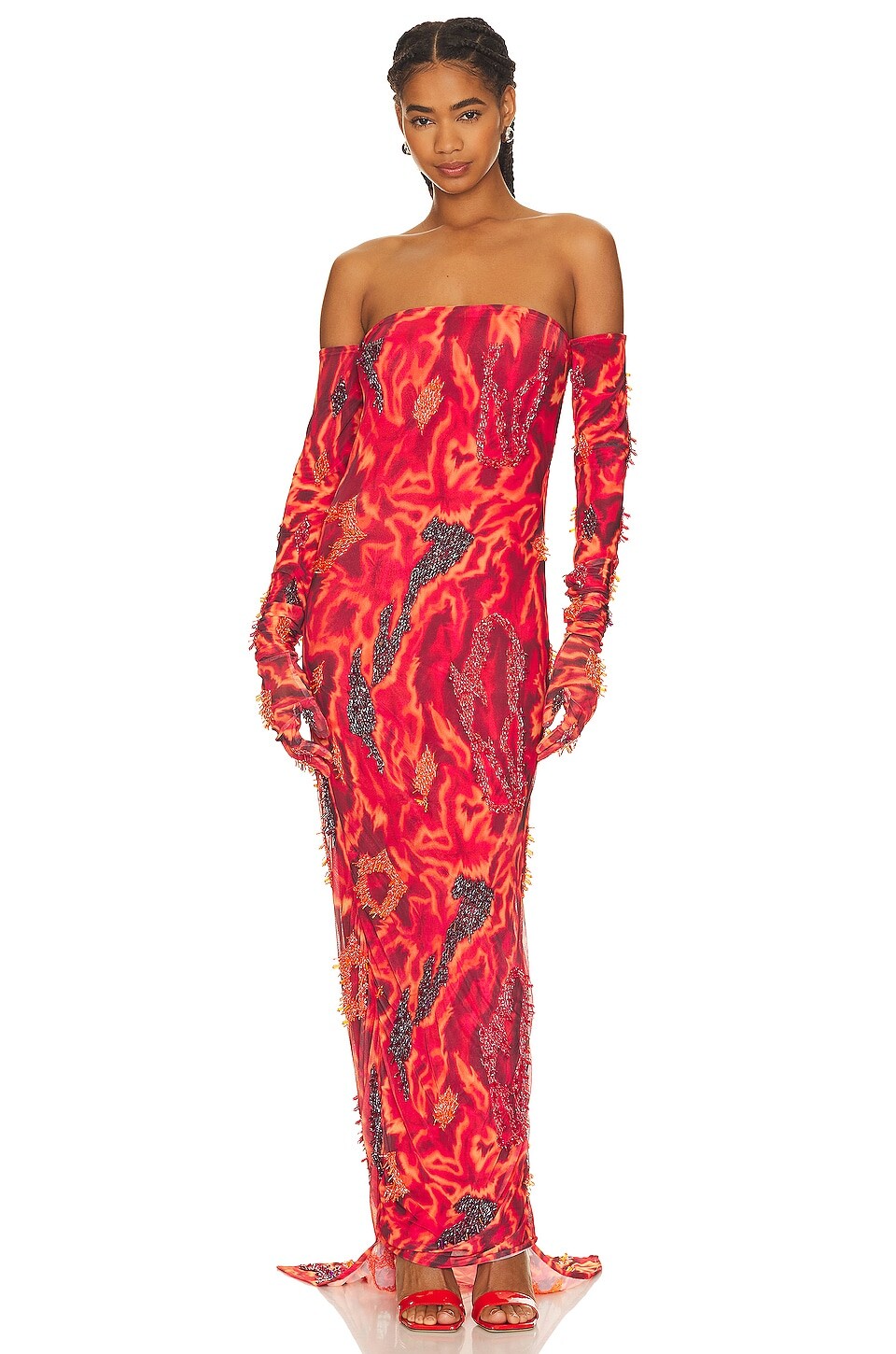 

Платье Onalaja Zusi Isi Off The Shoulder Gown, цвет Red Multi