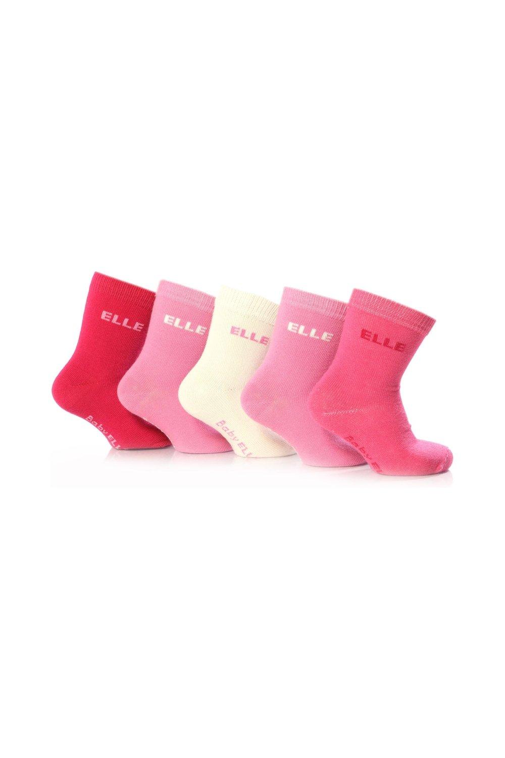 цена 5 пар однотонных детских розовых носков ELLE, розовый
