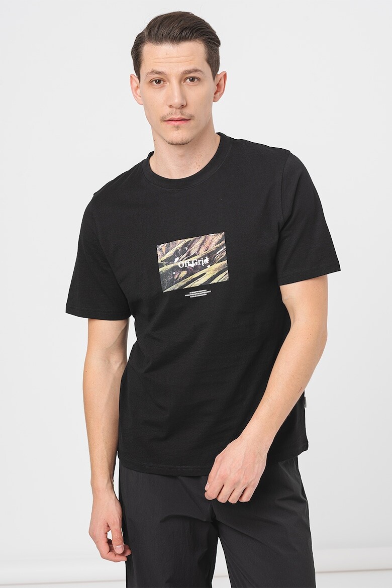

Хлопковая футболка с овальным вырезом и принтом Jack & Jones, черный