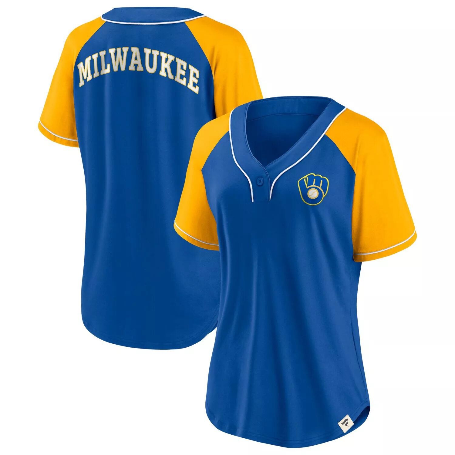 

Женская футболка Fanatics Royal Milwaukee Brewers Bunt реглан с v-образным вырезом Fanatics
