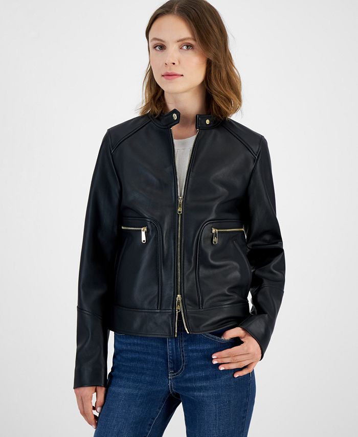 Женская кожаная куртка с воротником на кнопках Sam Edelman, черный куртка женская из хлопка на кнопках цвет – черный
