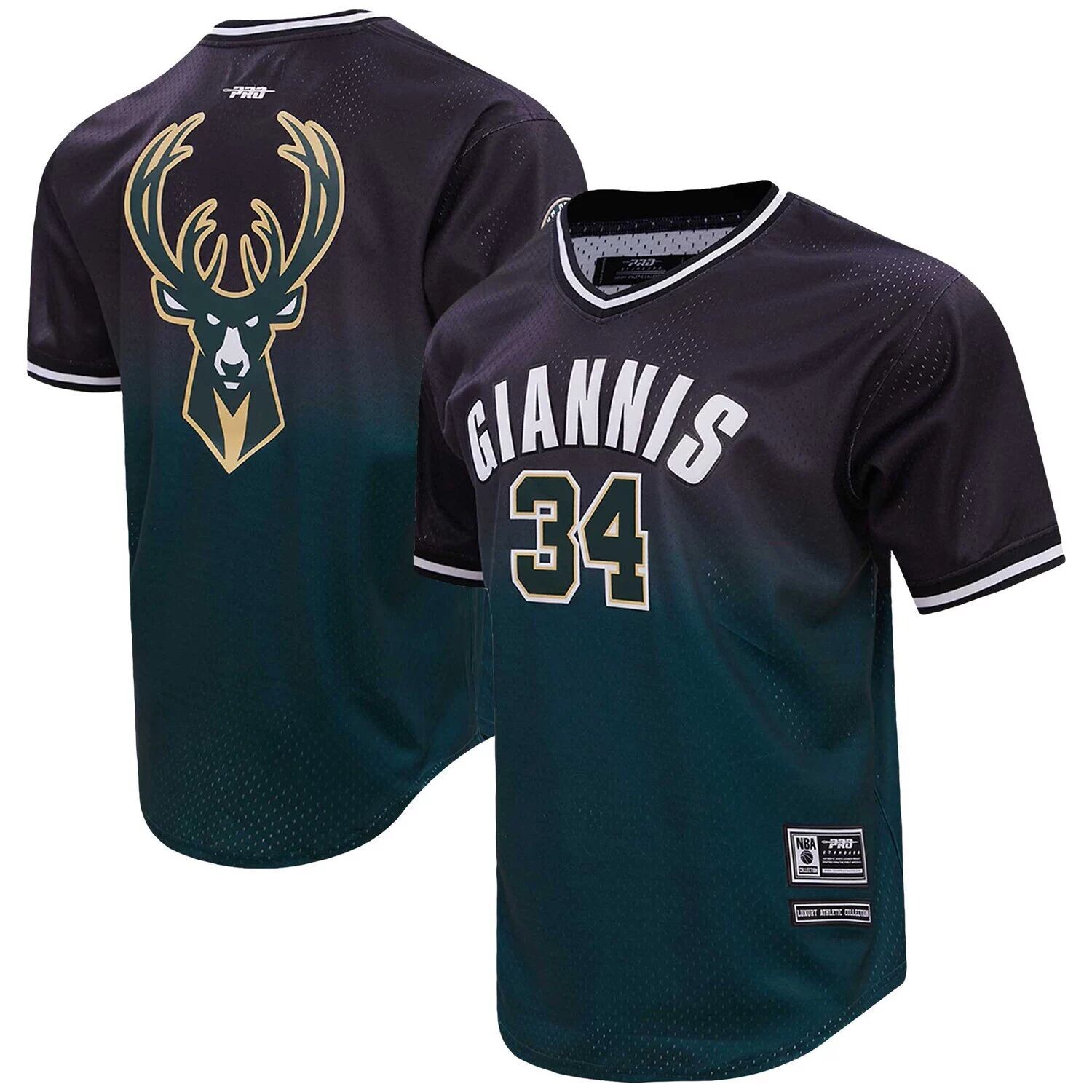 

Мужская черная/зеленая футболка Post Giannis Antetokounmpo с омбре именем и номером Milwaukee Bucks, Черный