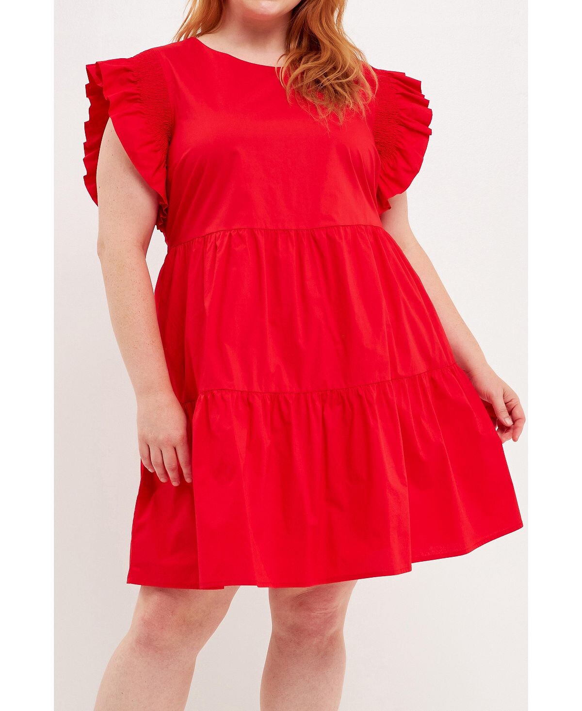 

Женское мини-платье Babydoll больших размеров с рюшами English Factory, красный