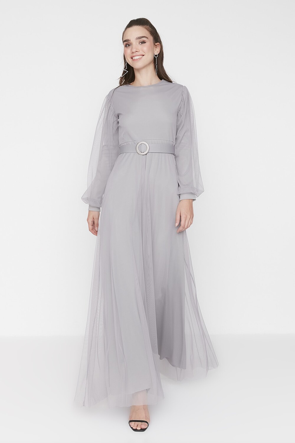 

Вечернее платье - Серое - Макси Trendyol Modest, серый, Черный