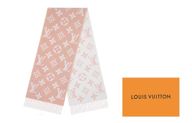 

Шарф двусторонний Louis Vuitton Old Flower Dry с бахромой, розовый / белый
