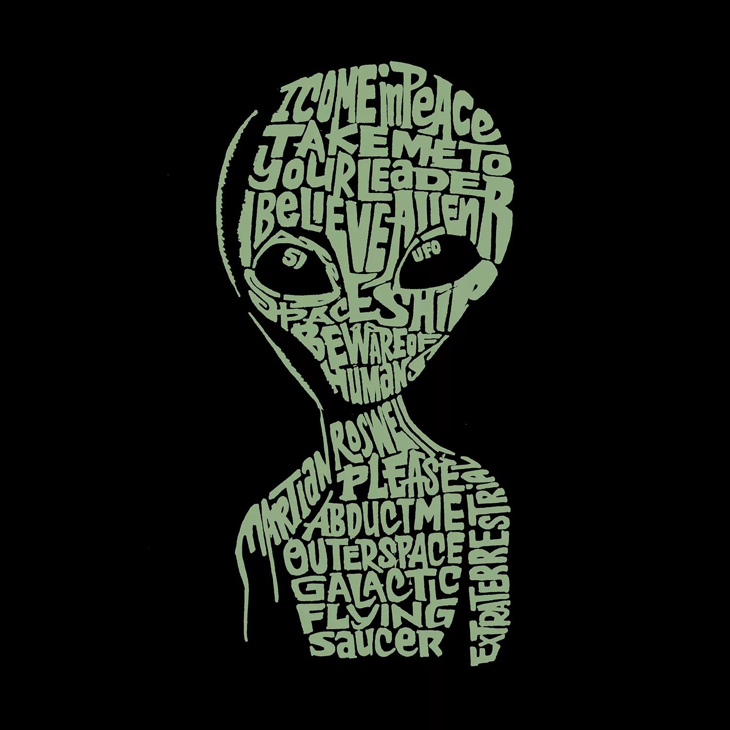 Alien - Мужская толстовка с круглым вырезом Word Art LA Pop Art