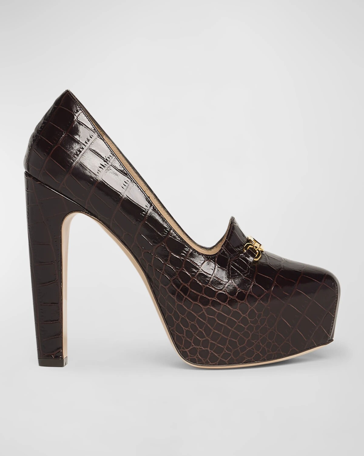 

Туфли на платформе с Т-образной цепочкой Whitney Croco Tom Ford, цвет Espresso