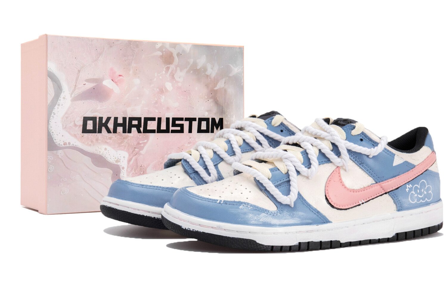 

Кроссовки Nike Dunk Skateboarding Shoes Women's Low-top White/pink/blue, белый/розовый/голубой