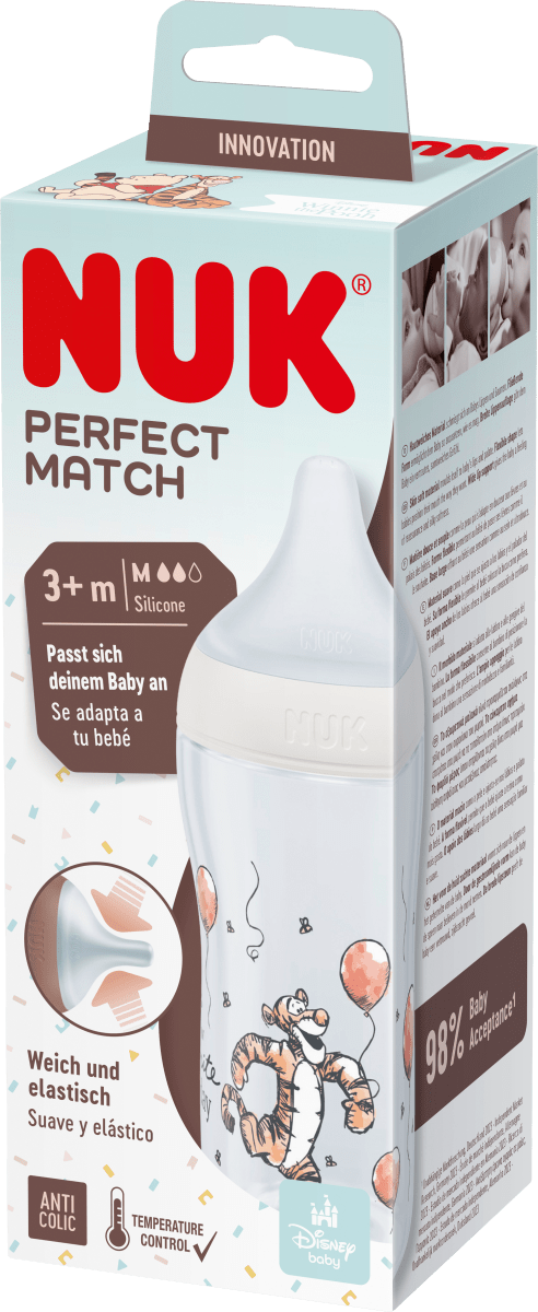 цена Детская бутылочка Perfect Match Tigger кремовая с 3 месяцев 260 мл 1 шт. NUK
