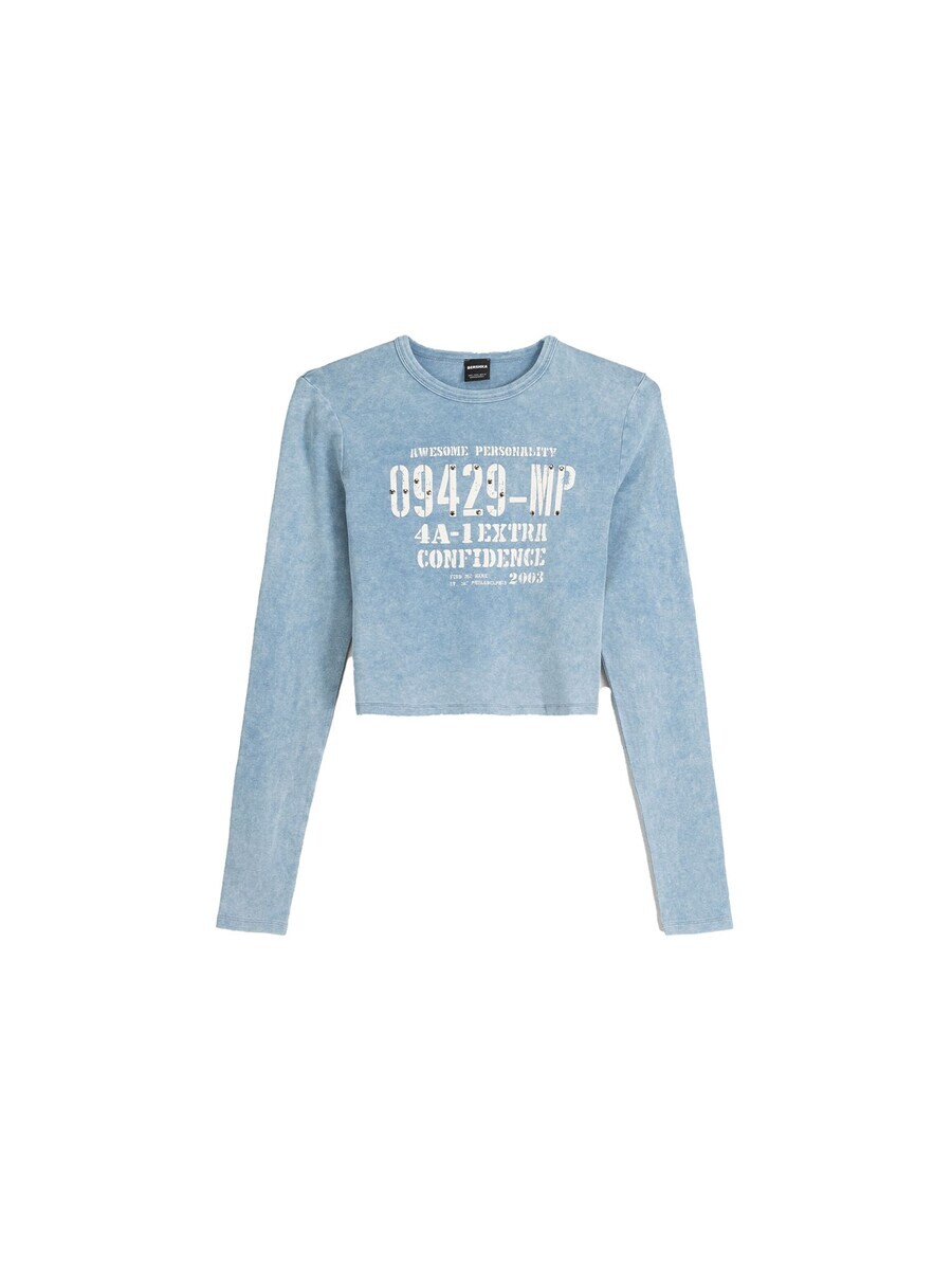 

Лонгслив Bershka, светло-синий