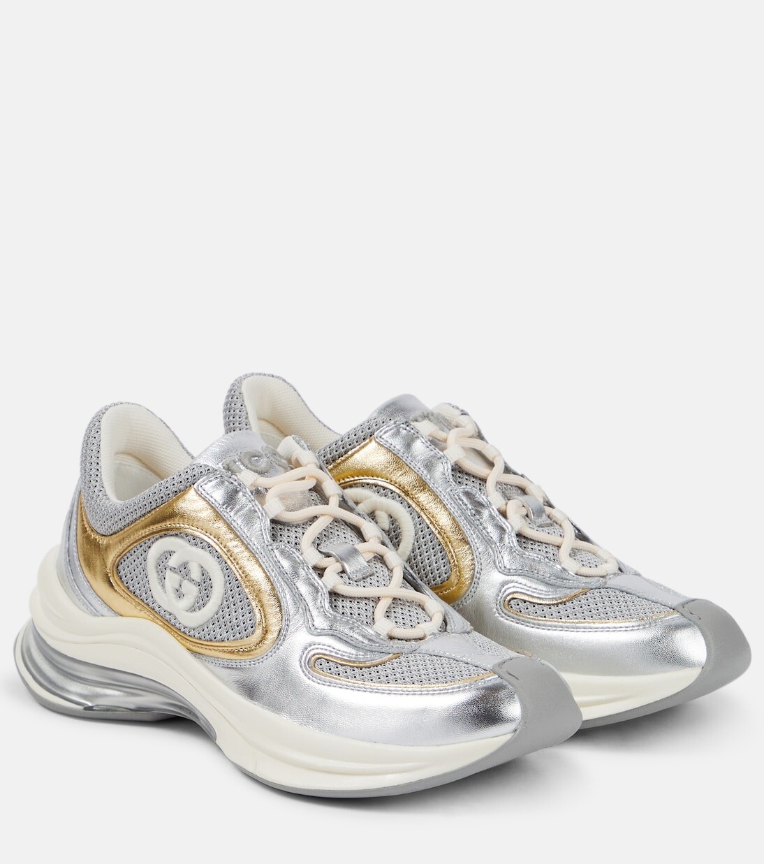 

Кроссовки gucci run с кожаной отделкой Gucci, серебро, Серебристый