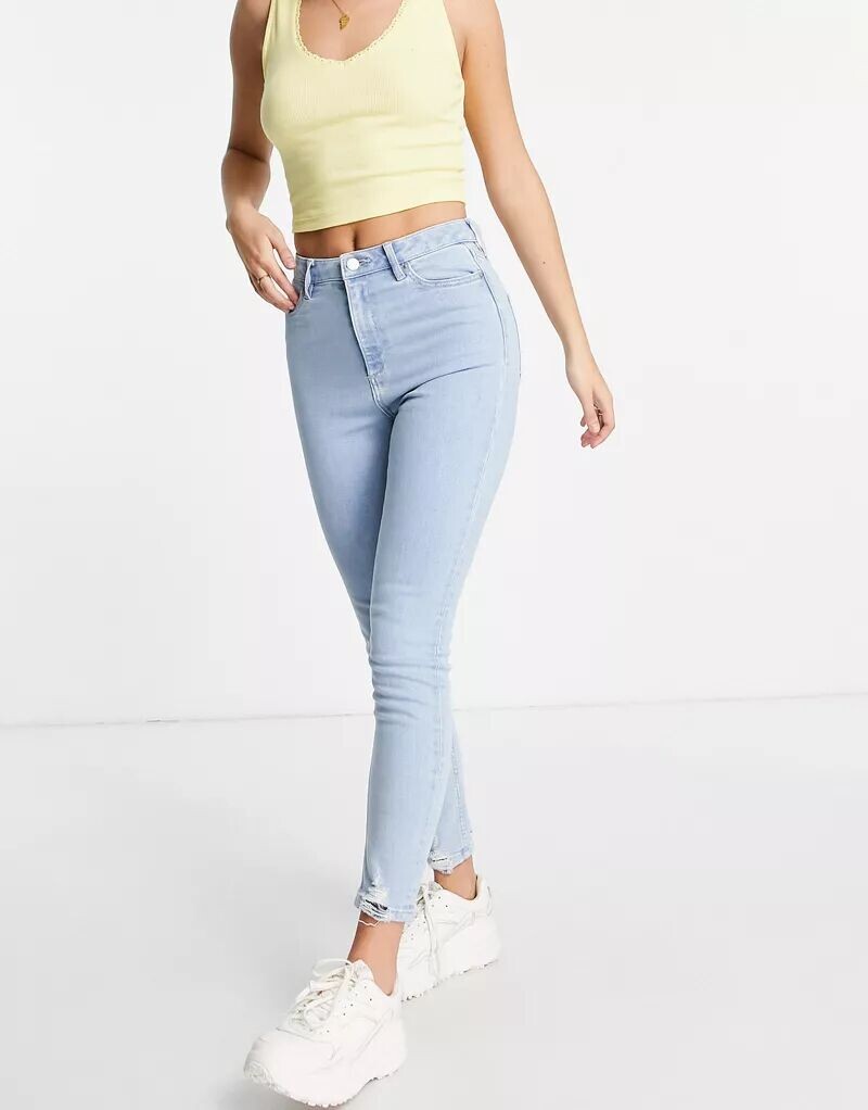 

Голубые джинсы скинни Miss Selfridge Lizzie с потертым краем, Синий