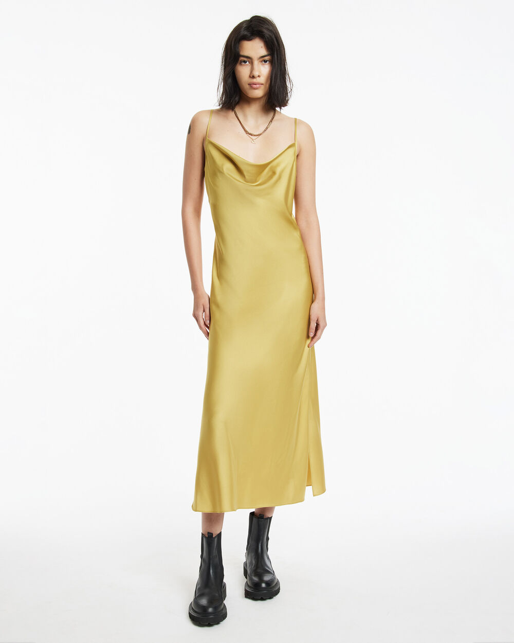 Платье-комбинация миди Hadley с воротником-хомутом AllSaints, металлик насыщенное золото