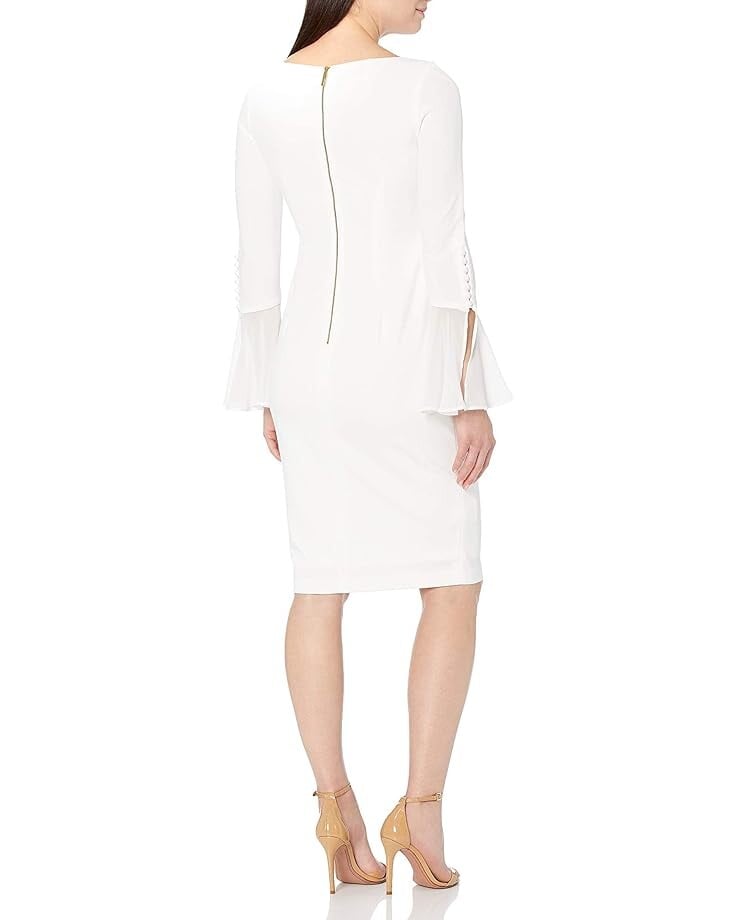 

Платье Calvin Klein Women's Solid Sheath with Chiffon Bell Sleeves Dress, цвет Cream 3