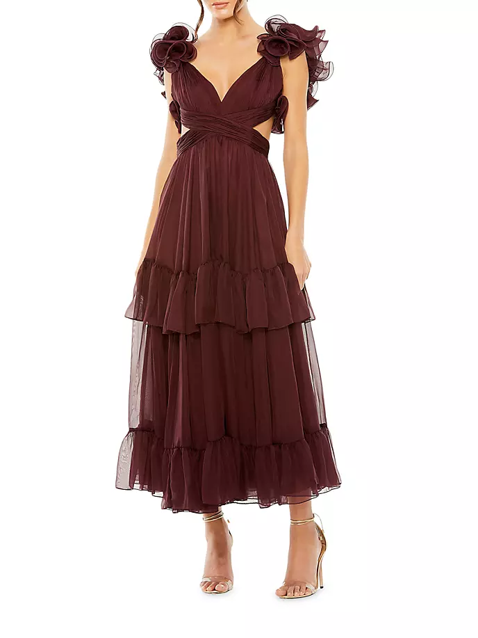 

Шифоновое платье-миди с рюшами Mac Duggal, цвет bordeaux