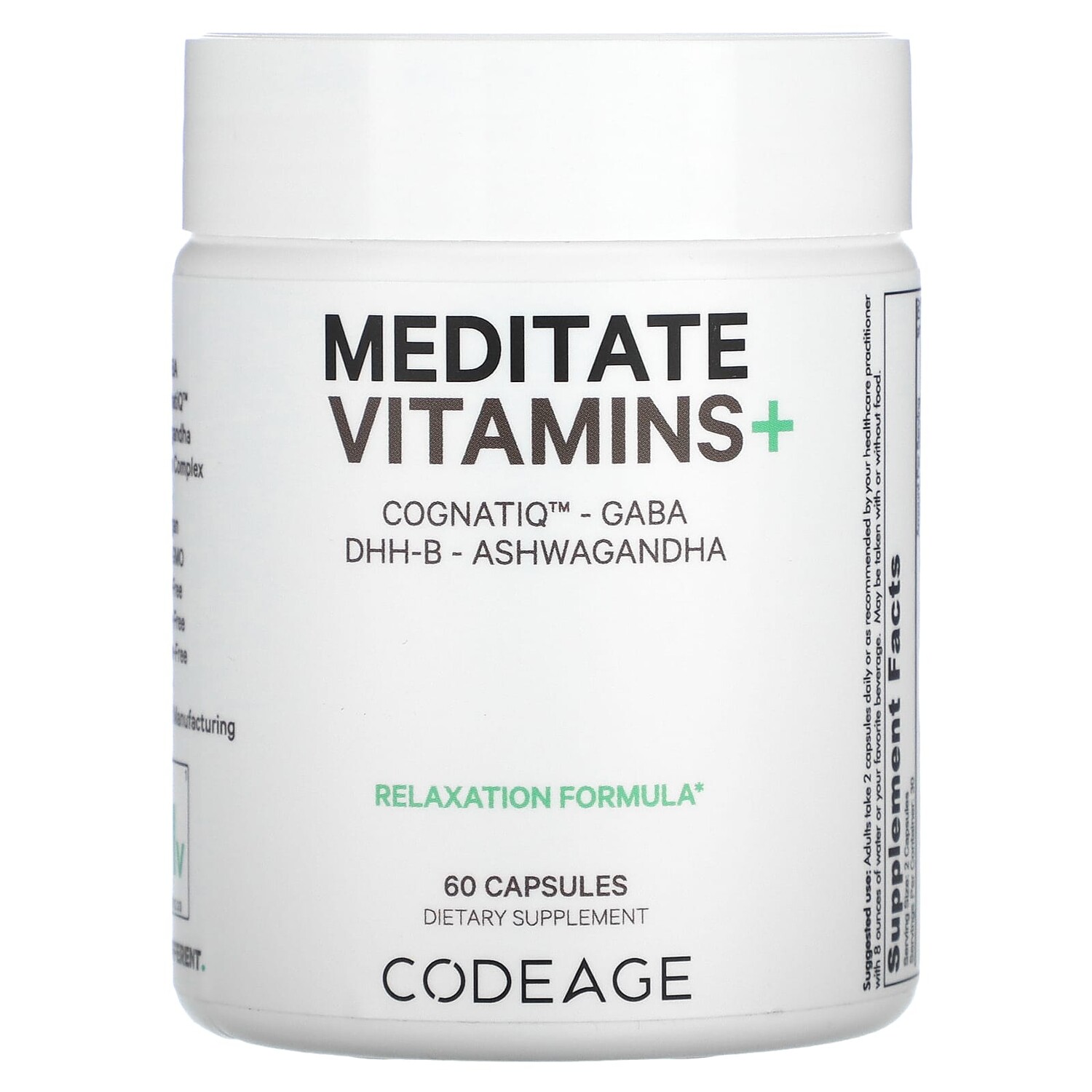 

Meditate Vitamins+, CognatiQ, витамины с ГАМК, DHH-B и ашвагандой, 60 капсул, Codeage