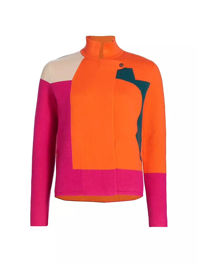 

Кашемировая куртка с цветными блоками Akris, цвет coral multicolor
