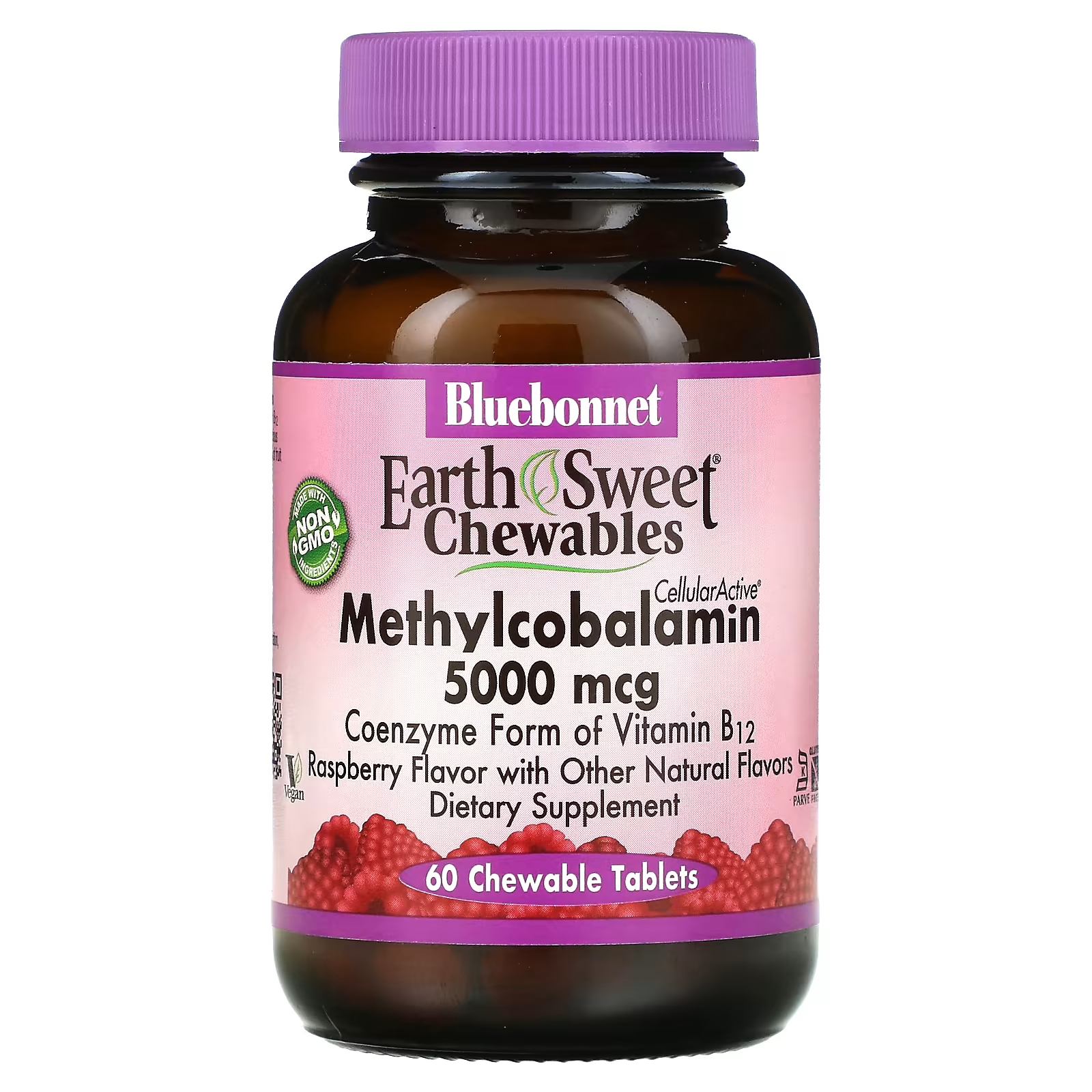 Метилкобаламин Bluebonnet Nutrition EarthSweet Chewables CellularActive малина, 60 жевательных таблеток