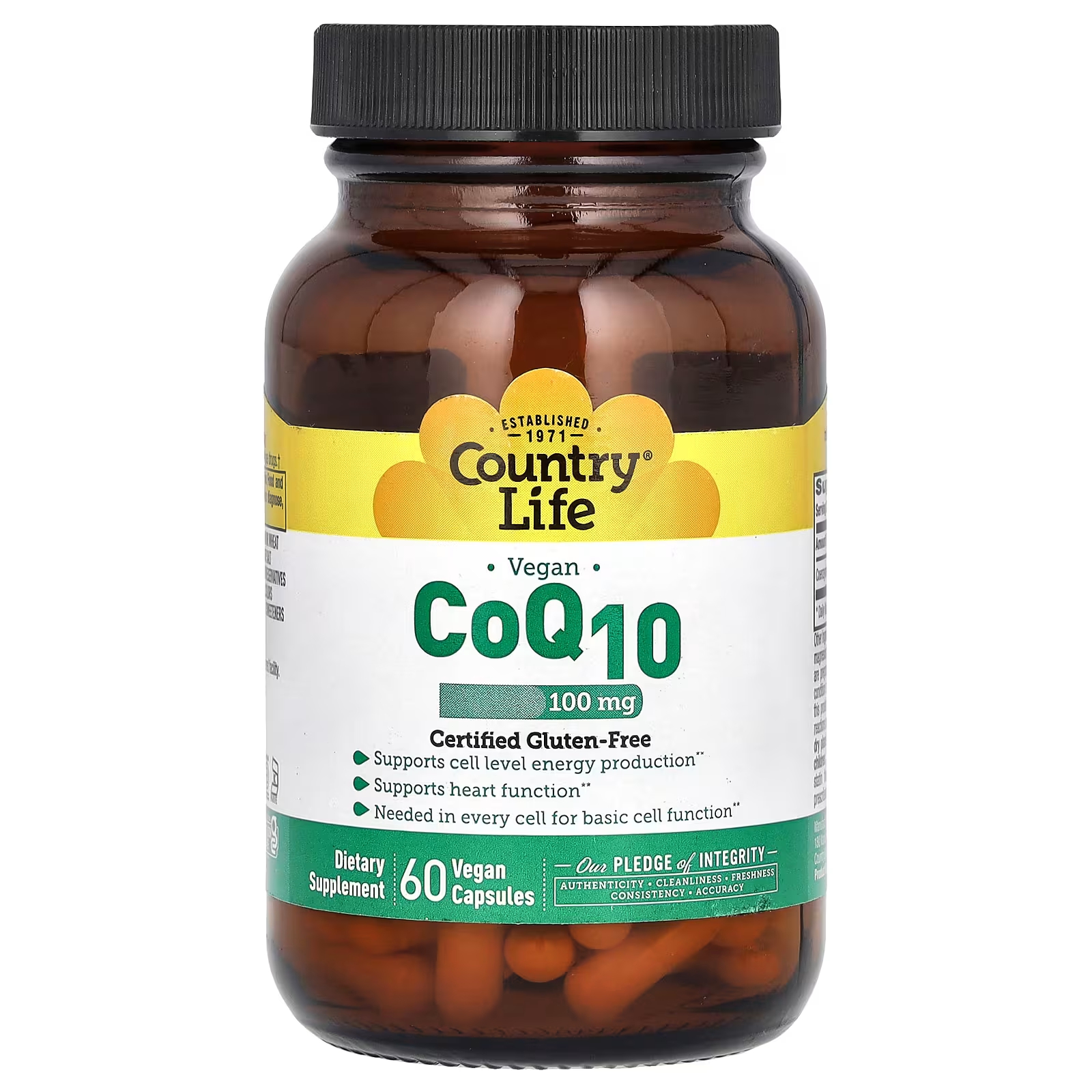 Пищевая добавка Country Life Vegan CoQ10 100 мг, 60 веганских капсул коэнизм coq10 country life 100 мг 60 капсул