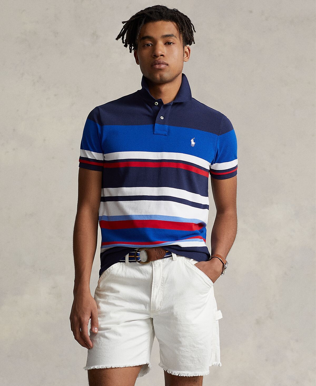 

Мужская рубашка-поло классического кроя в полоску из сетки Polo Ralph Lauren