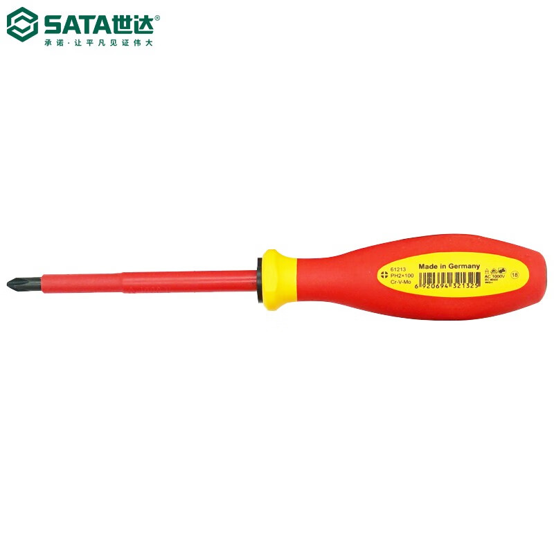 Изолированная крестообразная отвертка Star SATA Tools серии G с трехцветной ручкой 61213/#2x100