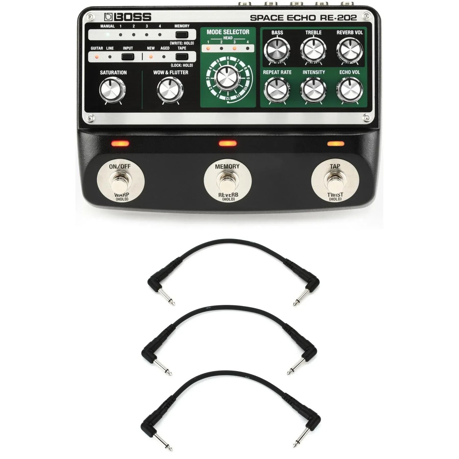 

Цифровая педаль задержки Boss RE-202 Space Echo с 3 соединительными кабелями