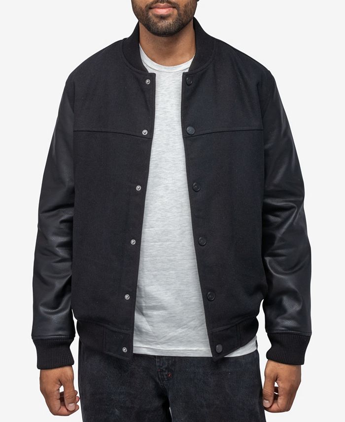 Мужская университетская куртка-бомбер из шерсти с рукавами из зернистого полиуретана X-Ray, черный