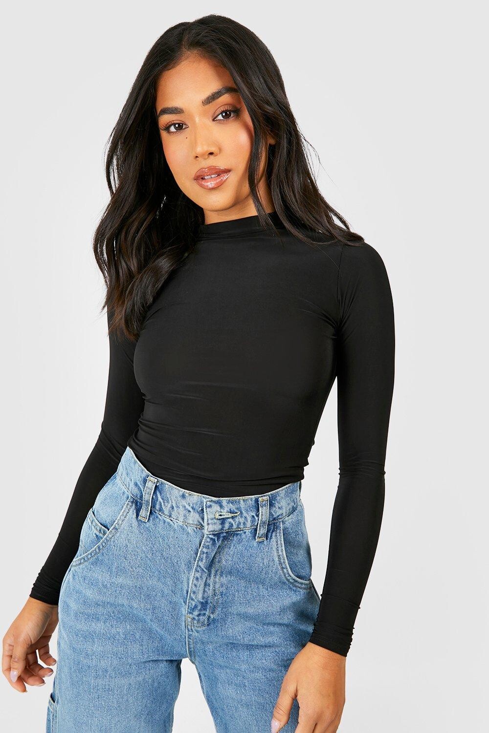 

Маленький топ с длинными рукавами Boohoo, черный