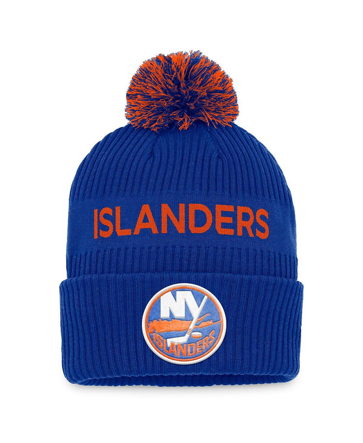 

Мужская фирменная оранжевая вязаная шапка с манжетами и помпоном New York Islanders NHL Draft Authentic Pro 2022 Fanatics