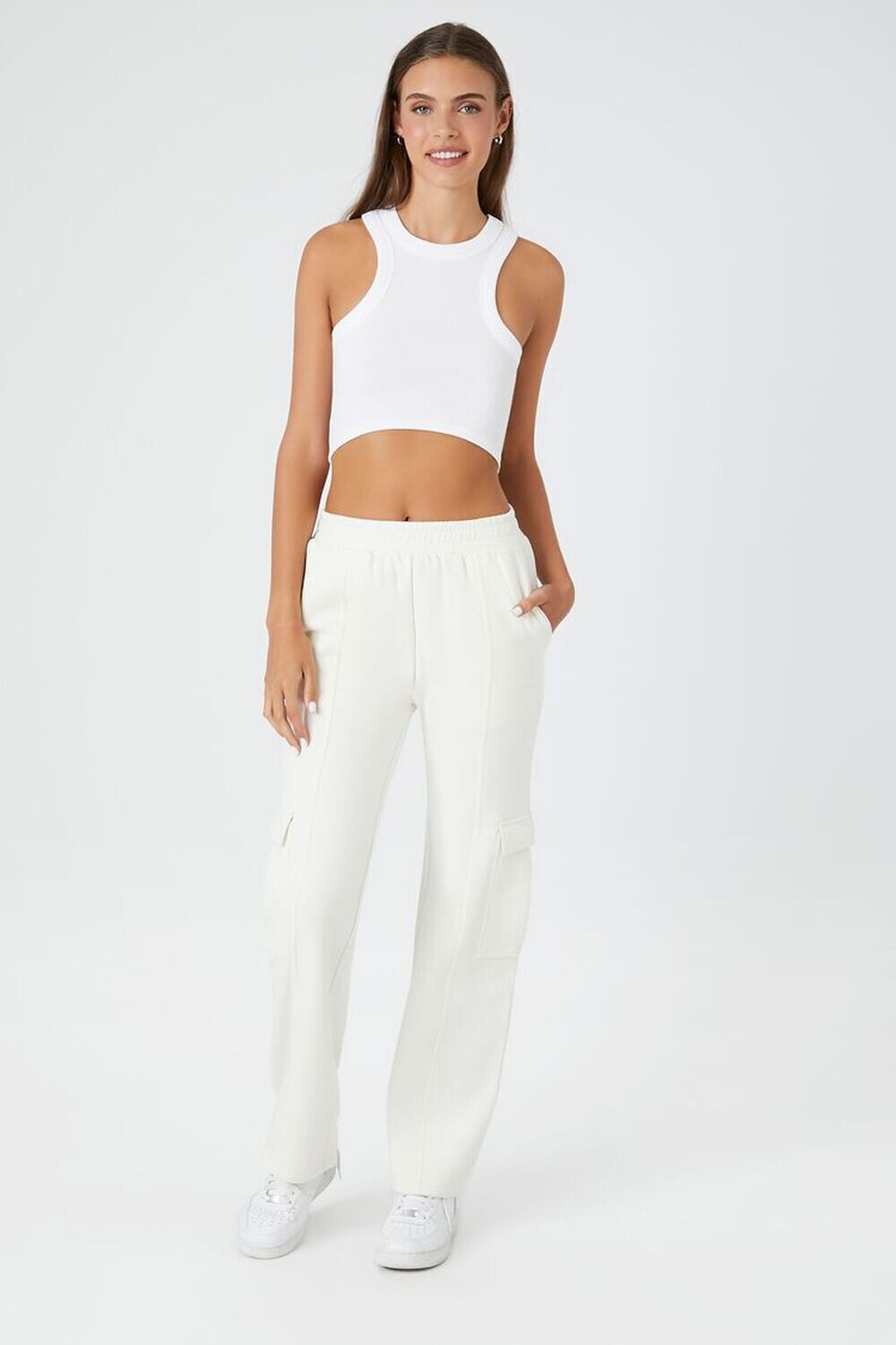 

Прямые брюки карго из флиса Forever 21, кремовый, Бежевый