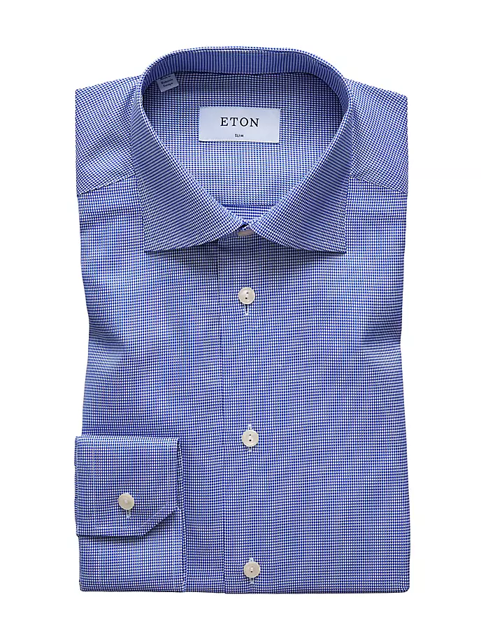 льняная рубашка с рисунком гусиные лапки приталенного кроя Классическая рубашка узкого кроя с узором «гусиные лапки» Eton, синий